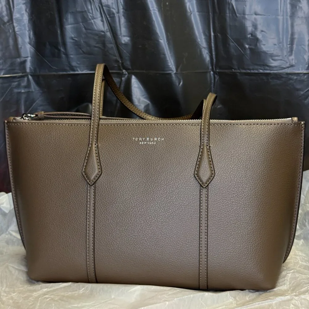 Tory Burch Small Perry Leather Zip Tote – Wild Mushroom - Picture 6 of 8